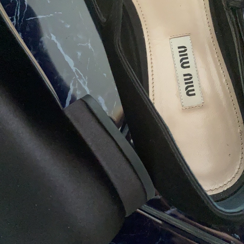 Miu Miu Black Satin Crystal Embellished Ankle Strap Pointed Toe Ballet Flats 40 - Picture 10 of 16